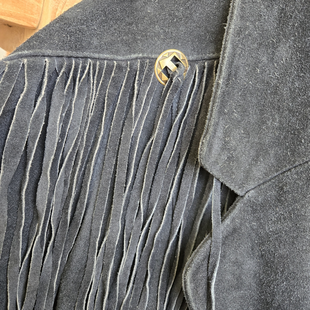 Vintage | Learsi Black Suede Fringe Jacket W/ Concho Detail | Western | Festival - Picture 2 of 6